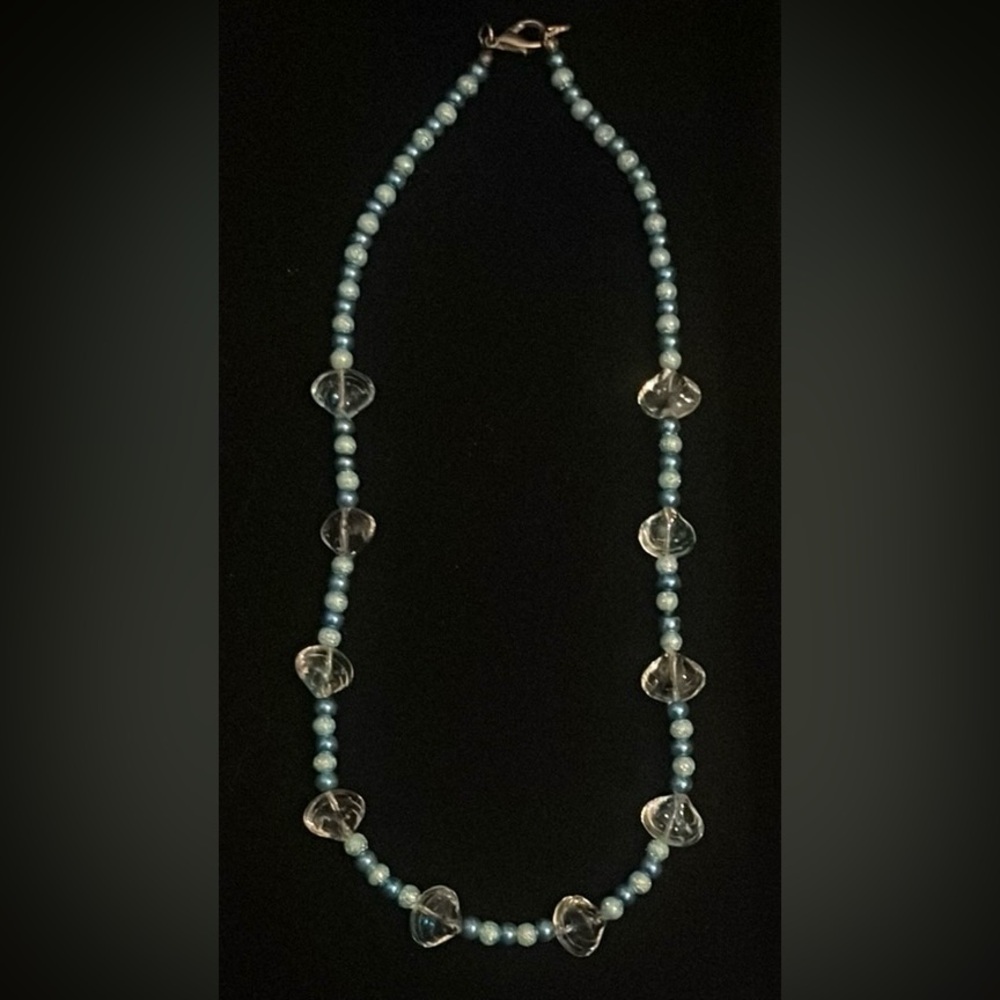 Beachy Blue and Clear Beaded Necklace